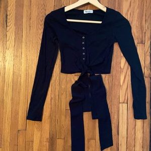 Black long sleeved crop top with ties